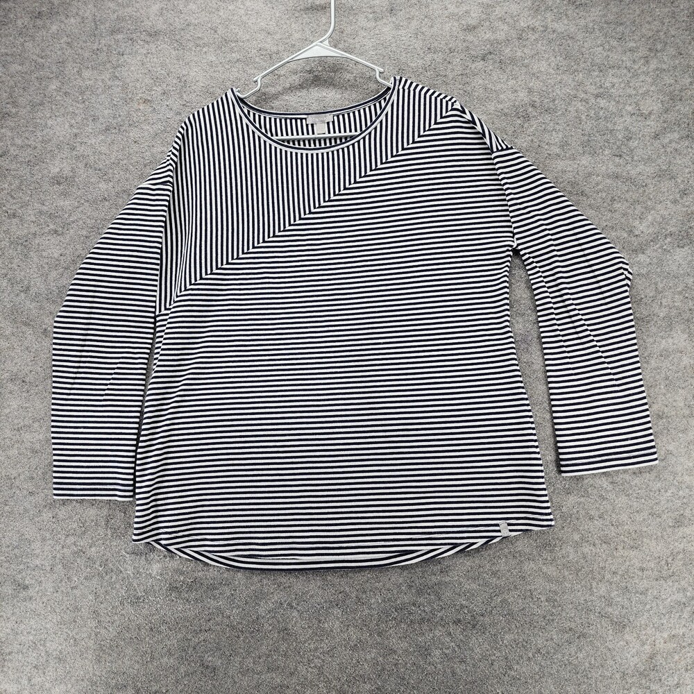 T by Talbots Shirt Womens Large Black White Striped Ribbed
